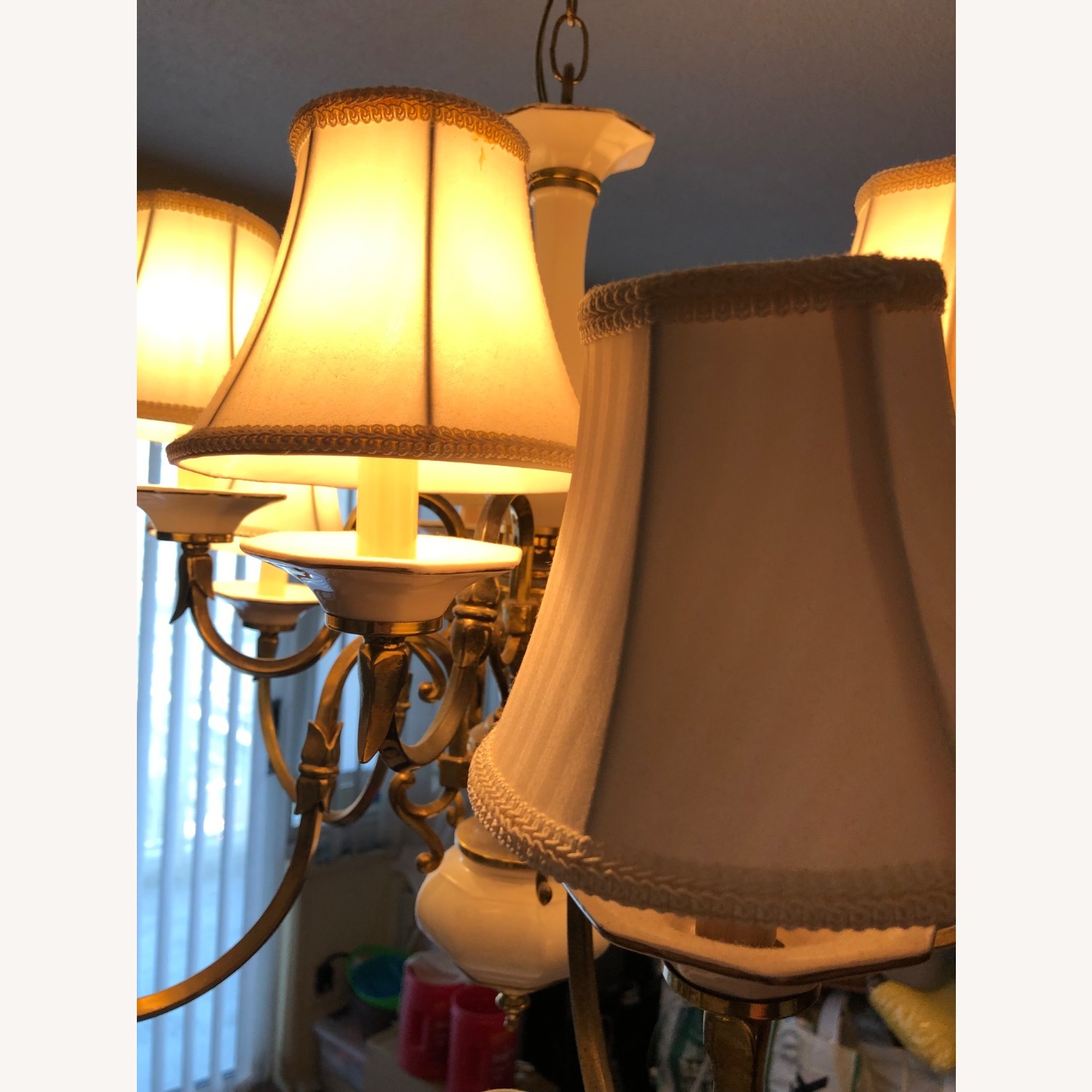 Vintage/Antique White Brass Ceiling Lamp - image-3