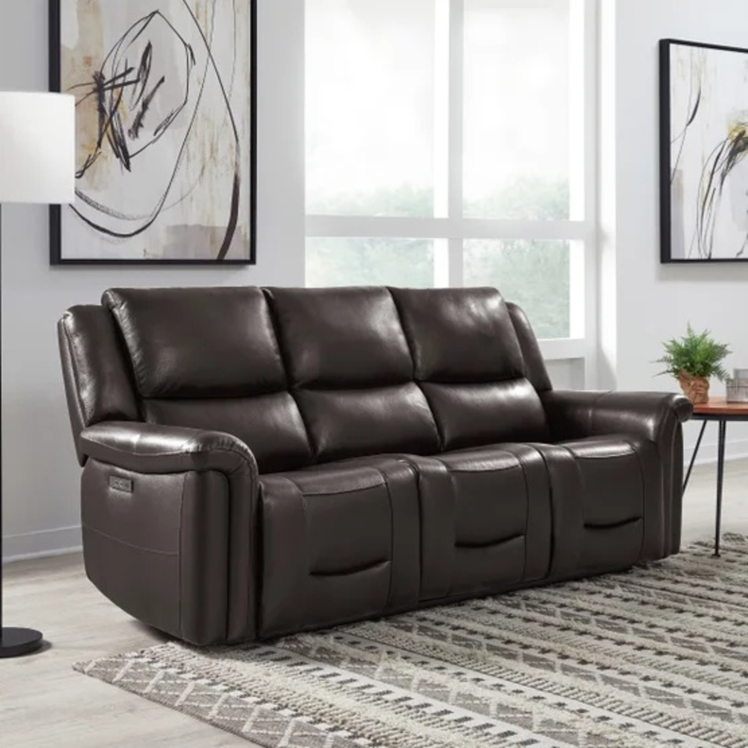 Costsco Dark Brown Faux Leather 3+ Seater Sofa - image-4
