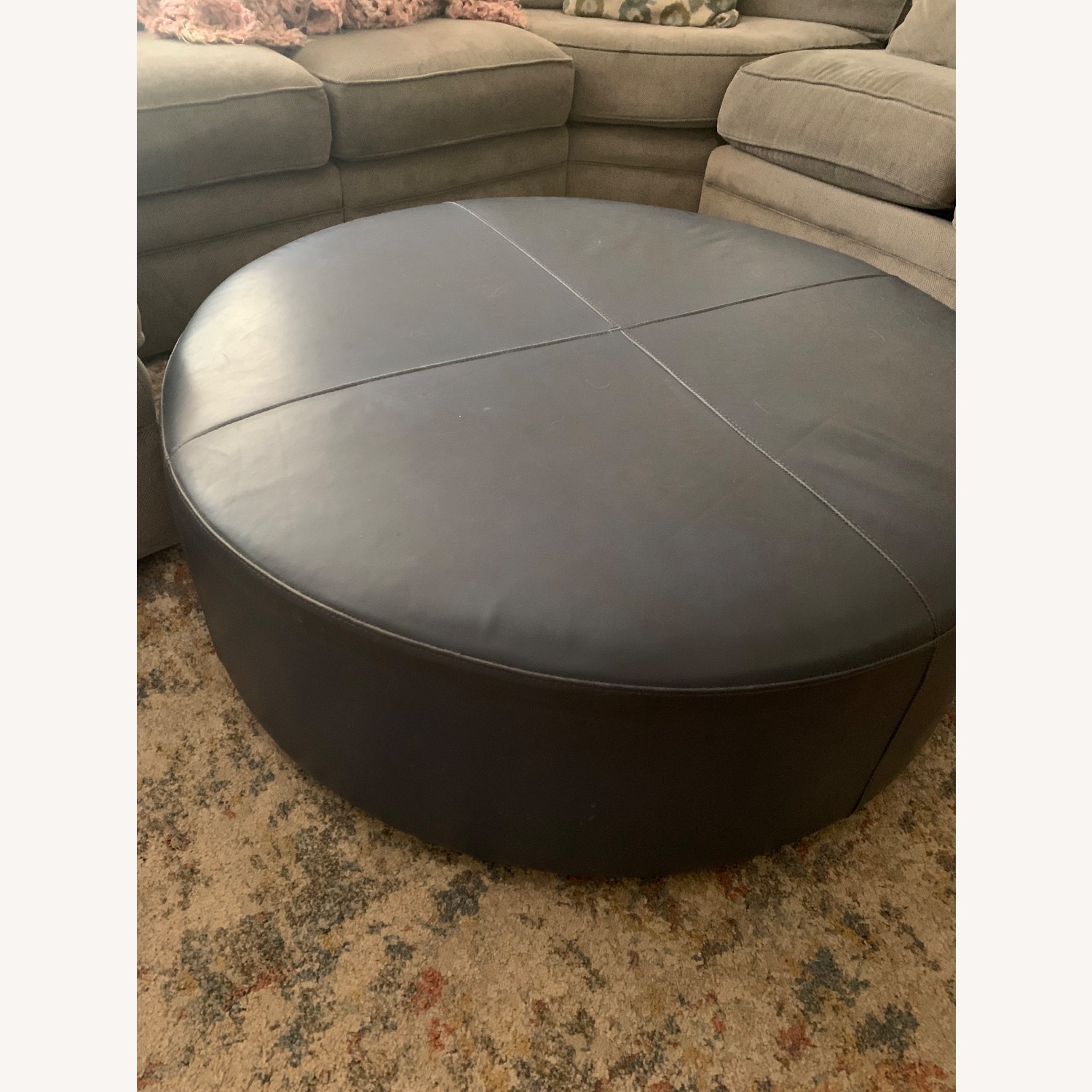 Round Leather Ottoman - image-1