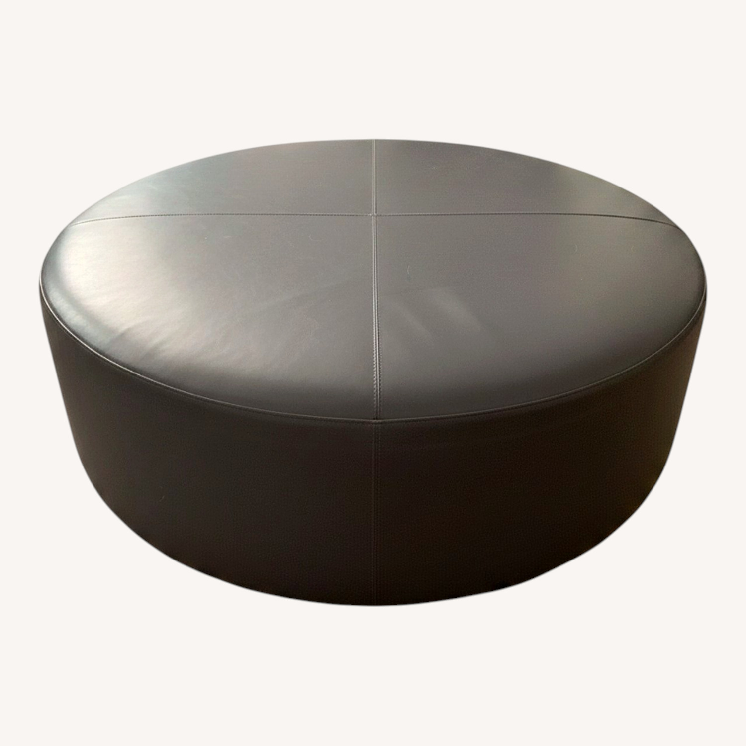 Round Leather Ottoman - image-0