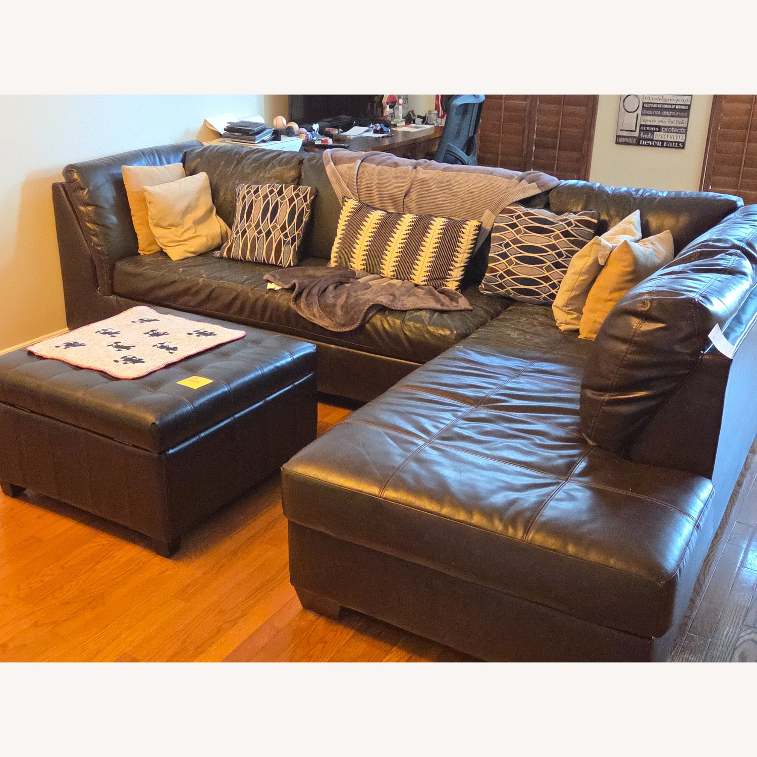 Dark Brown Sectional Faux Leather - image-1