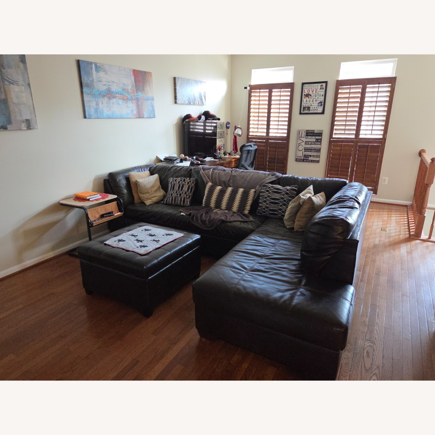 Dark Brown Sectional Faux Leather - image-2