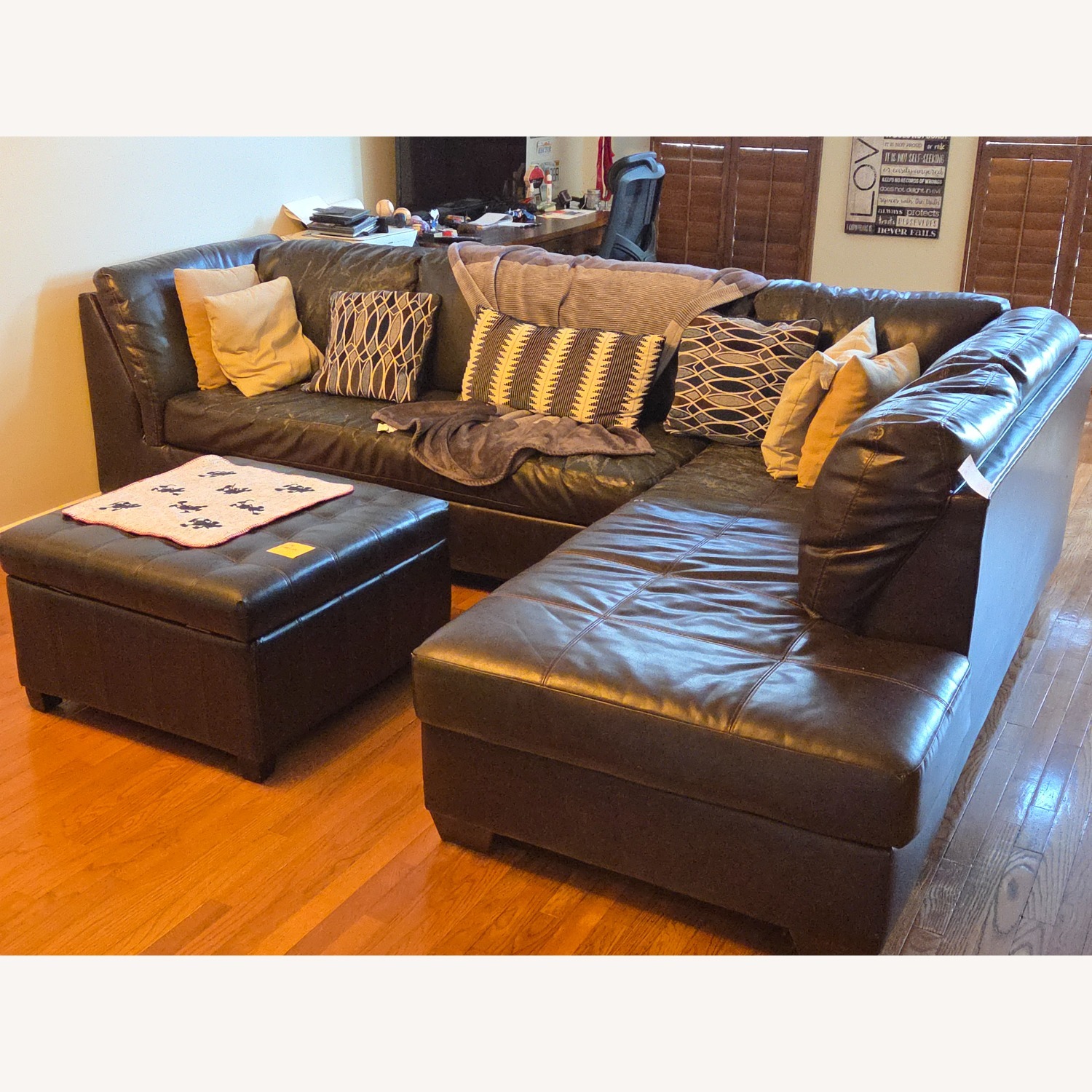 Dark Brown Sectional Faux Leather - image-4