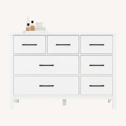 Used Pottery Barn Stratton White Wood Veneer Dresser for sale on AptDeco