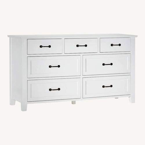 Used Pottery Barn Stratton White Wood Veneer Dresser for sale on AptDeco