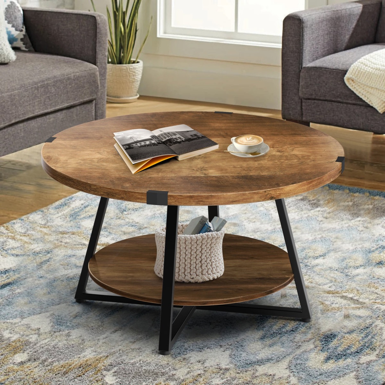 Wayfair CRound Coffee Table with 2-Tier Storage Shelves - image-3
