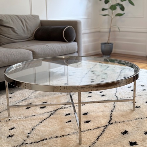 Used Glass and Chrome Coffee Table for sale on AptDeco