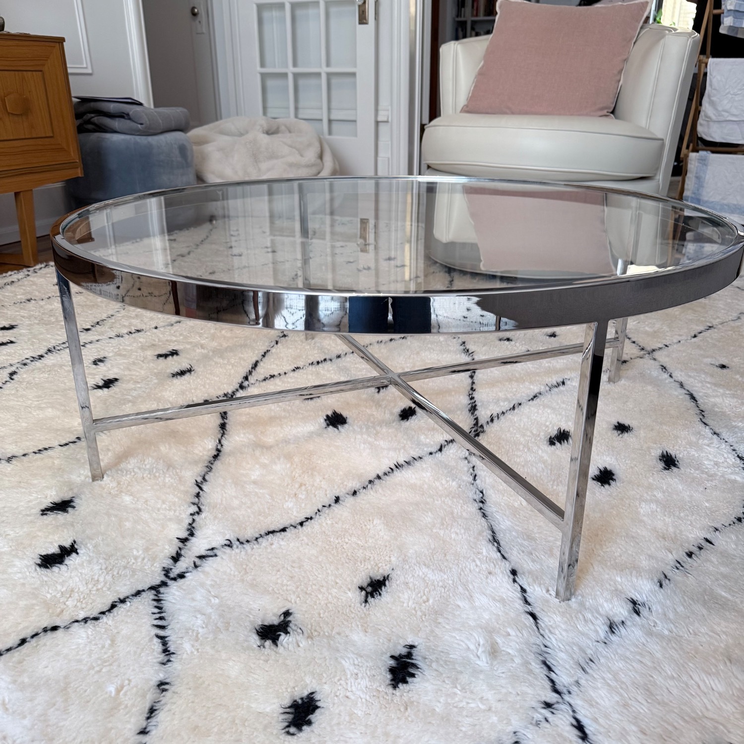 Glass and Chrome Coffee Table - image-3