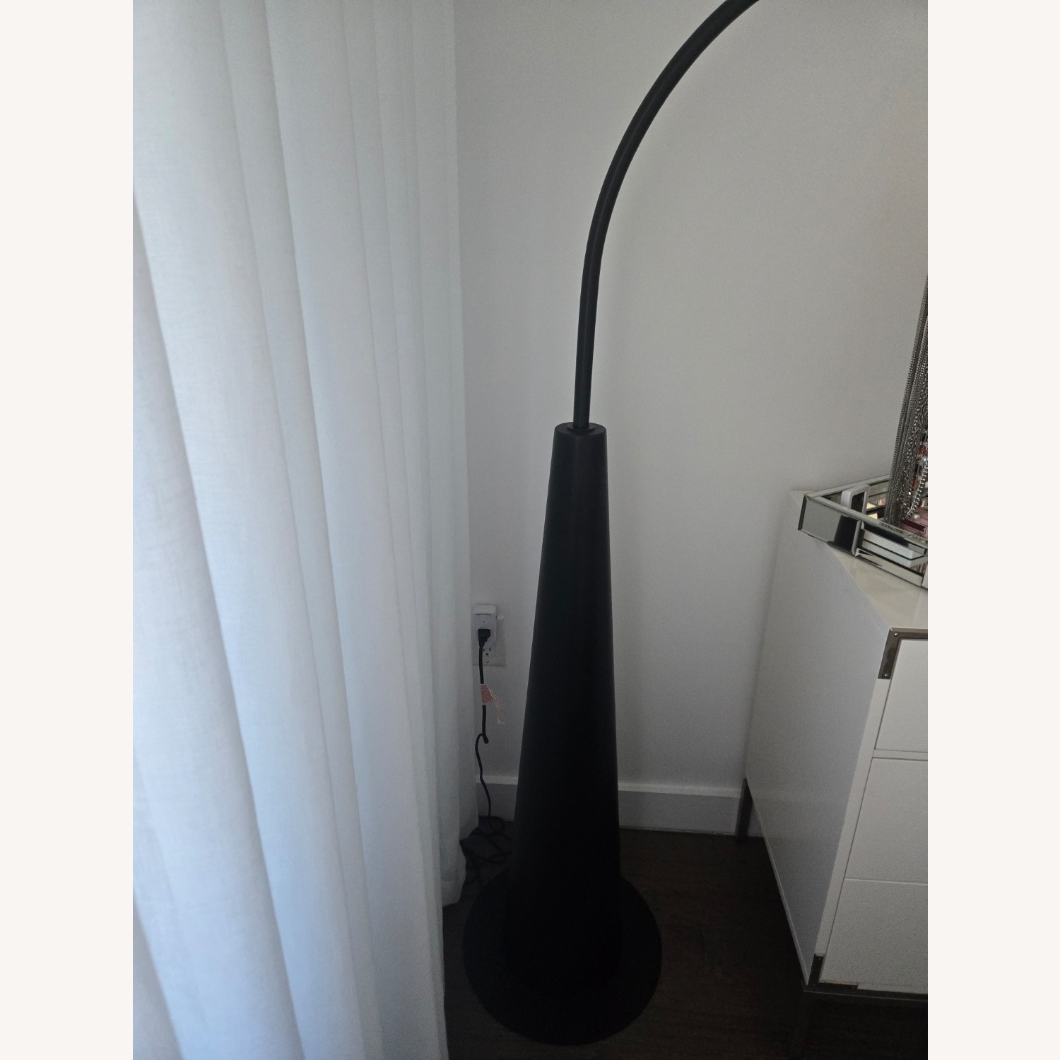 Crate & Barrel Gibson Black Wood Arc Floor Lamp - image-3