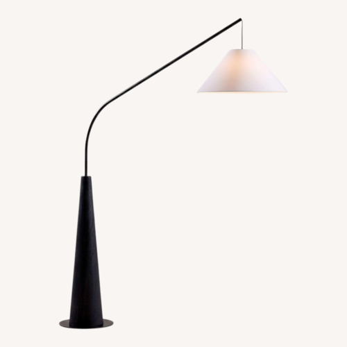 Used Crate & Barrel Gibson Black Wood Arc Floor Lamp for sale on AptDeco