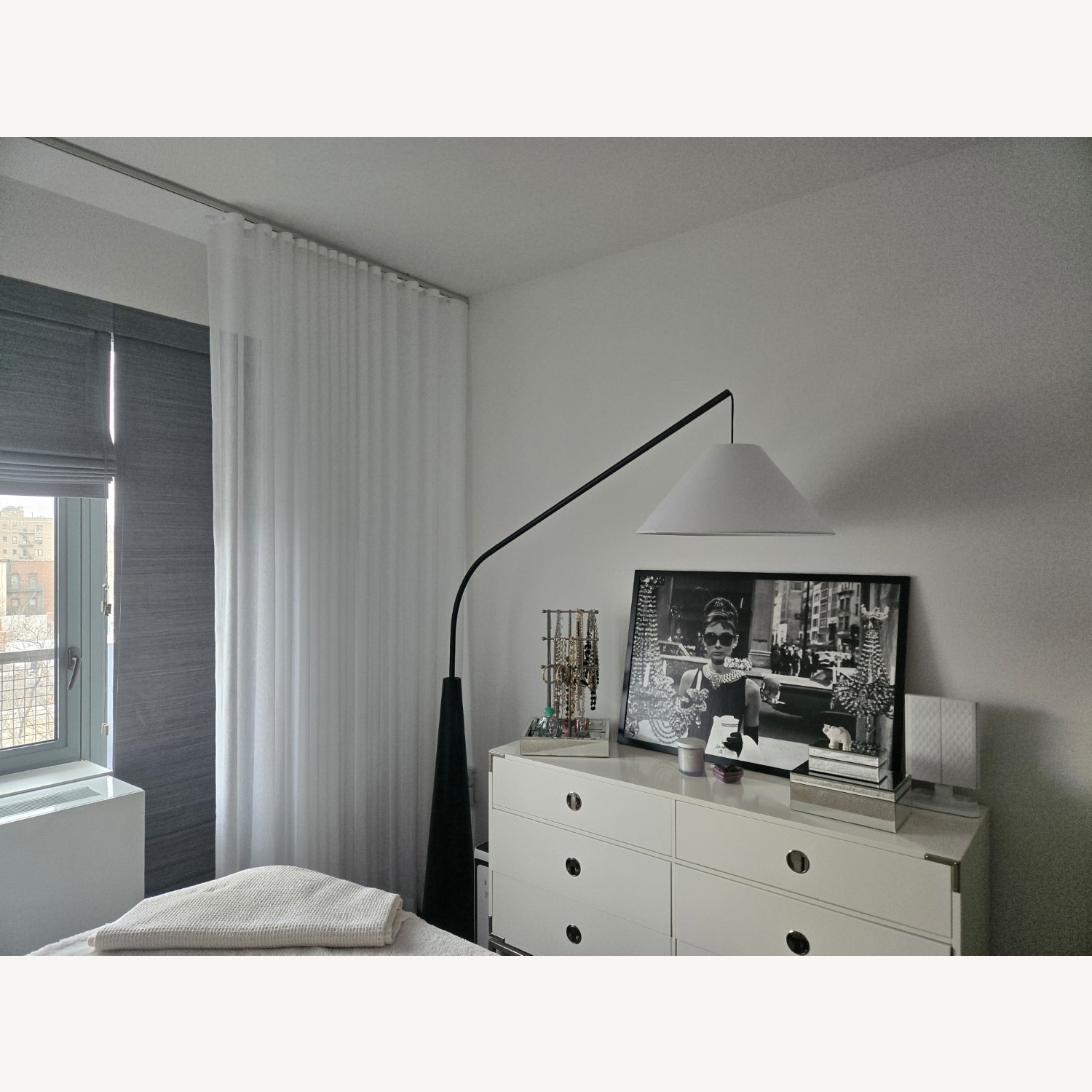 Crate & Barrel Gibson Black Wood Arc Floor Lamp - image-2