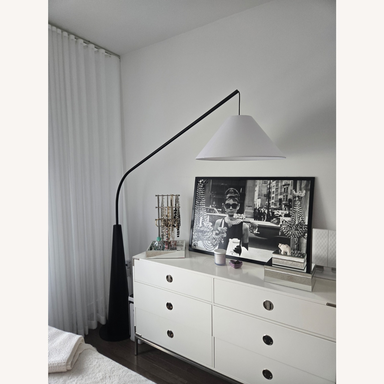 Crate & Barrel Gibson Black Wood Arc Floor Lamp - image-1