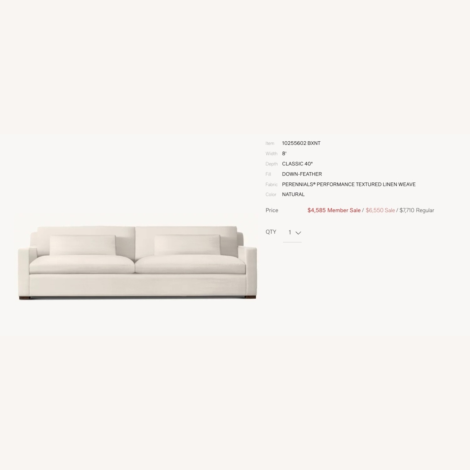Restoration Hardware Belgian Track Natural 2 Seater Sofa - image-5