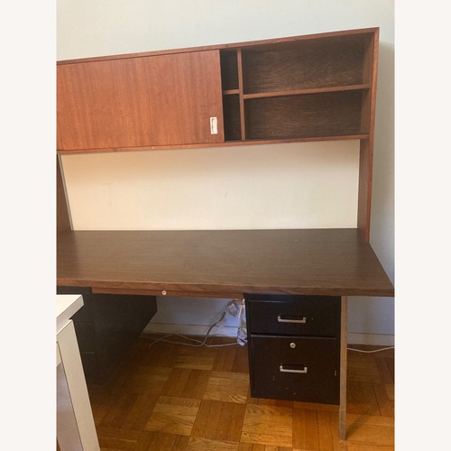 Used Black Metal Office Desk and/or Cherrywood Hutch for sale on AptDeco