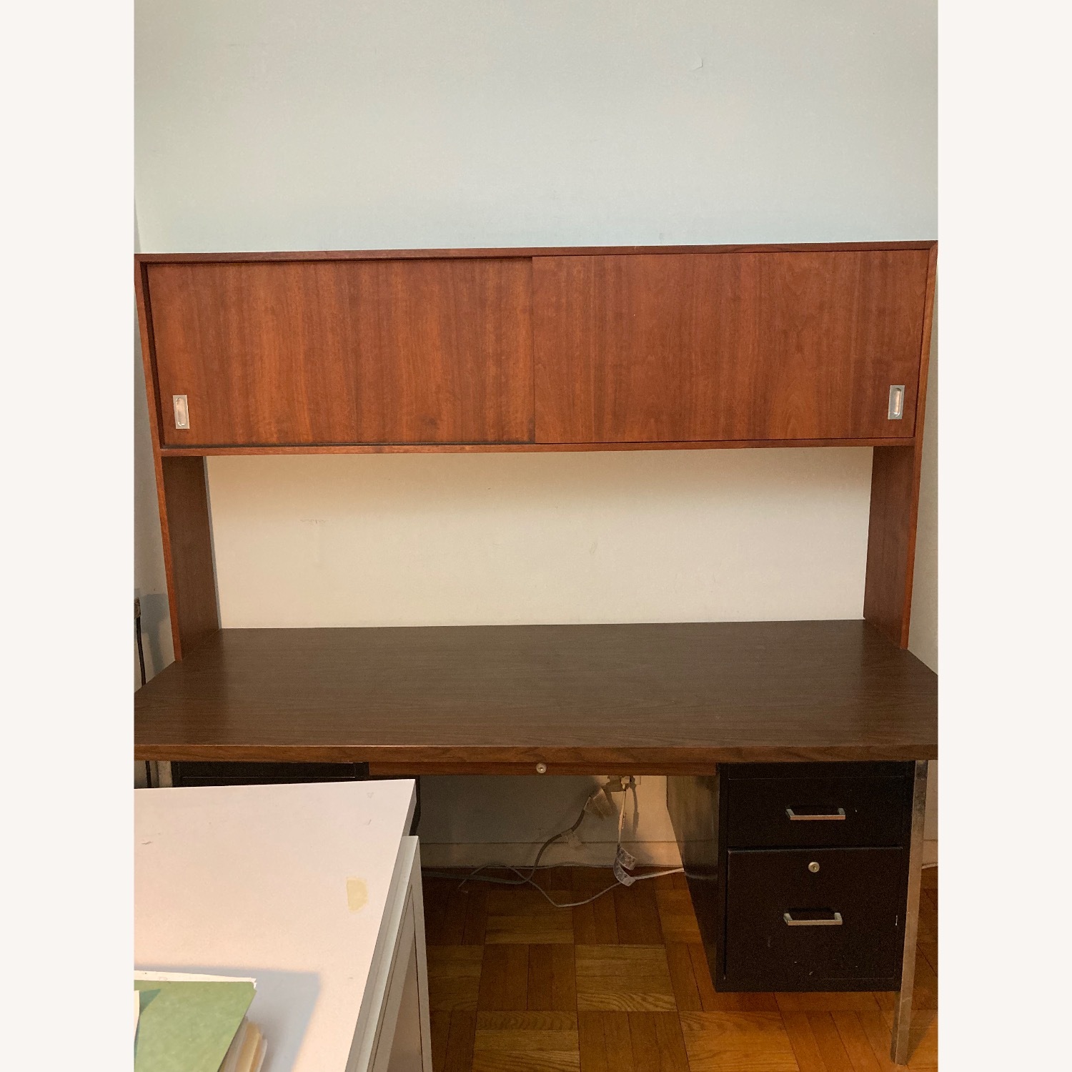 Black Metal Office Desk and/or Cherrywood Hutch - image-8
