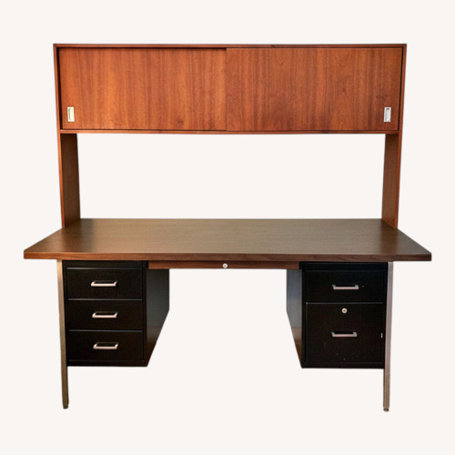 Used Black Metal Office Desk and/or Cherrywood Hutch for sale on AptDeco