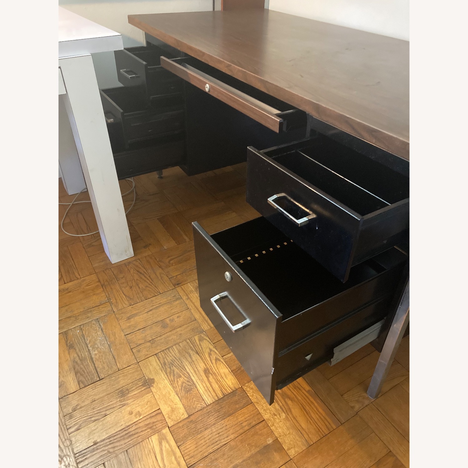 Black Metal Office Desk and/or Cherrywood Hutch - image-2
