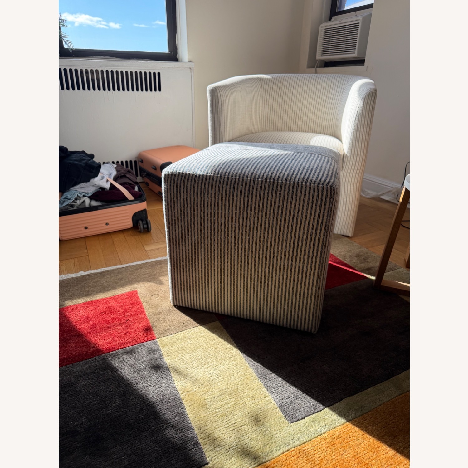 White & Blue Striped Ottoman - image-3