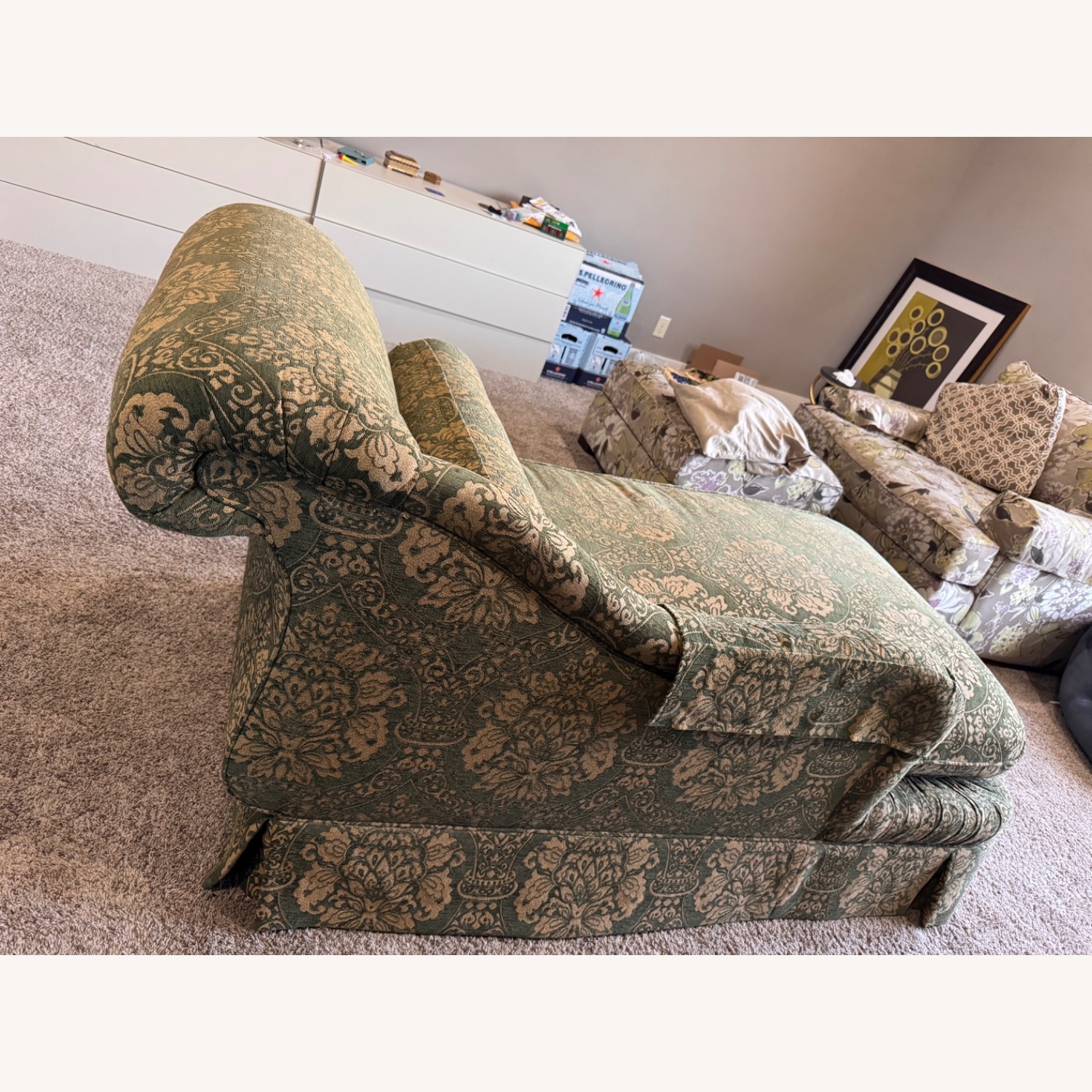 Century LAF Chaise in Green & Gold Color - image-5