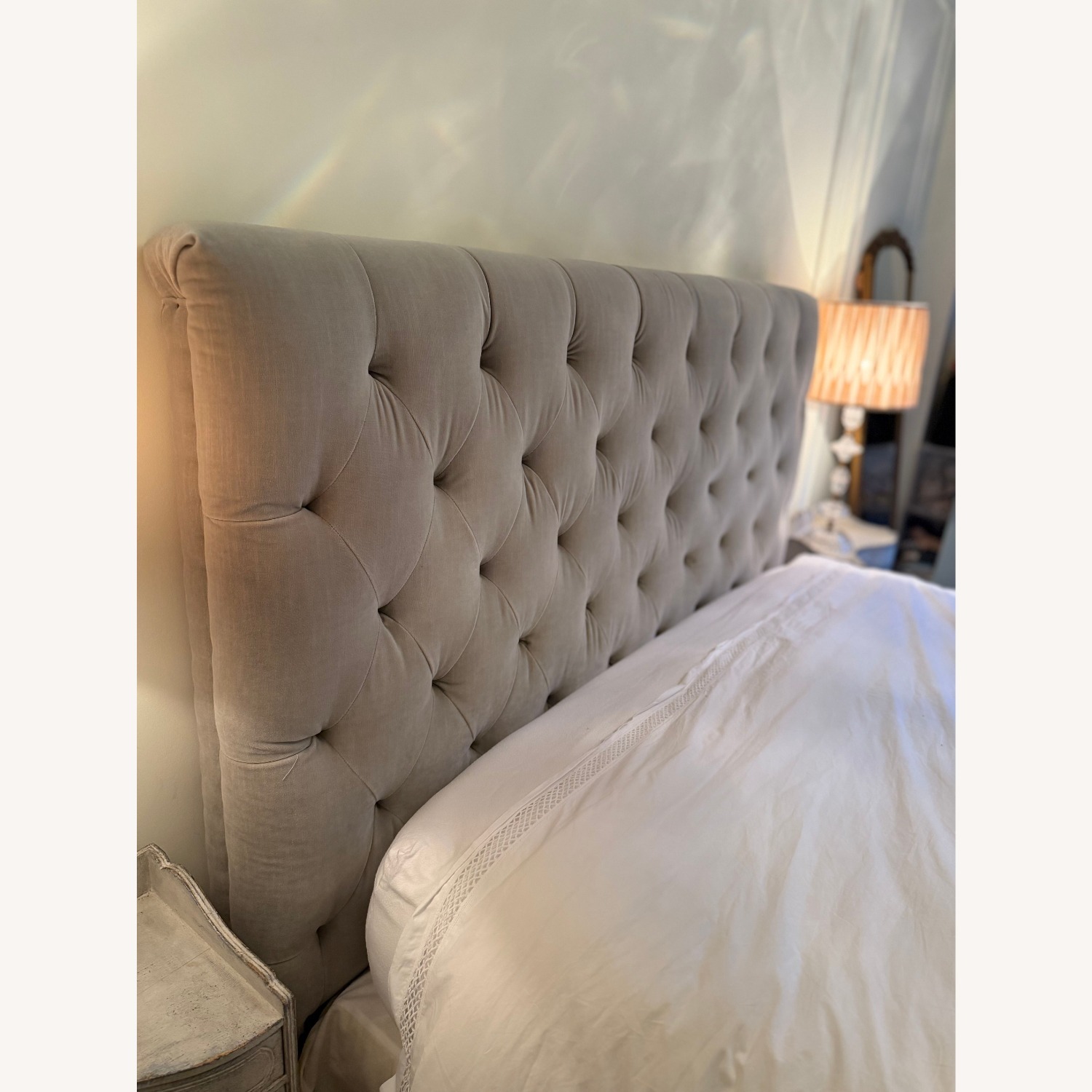 Anthropologie Light Gray Velvet Headboard - image-2