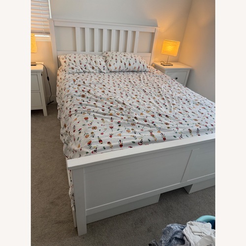 Used IKEA HEMNES White Wood Queen Bed for sale on AptDeco