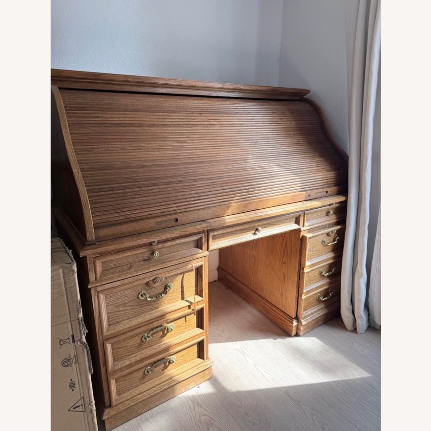 Natural Wood Roll Top Desk - image-2