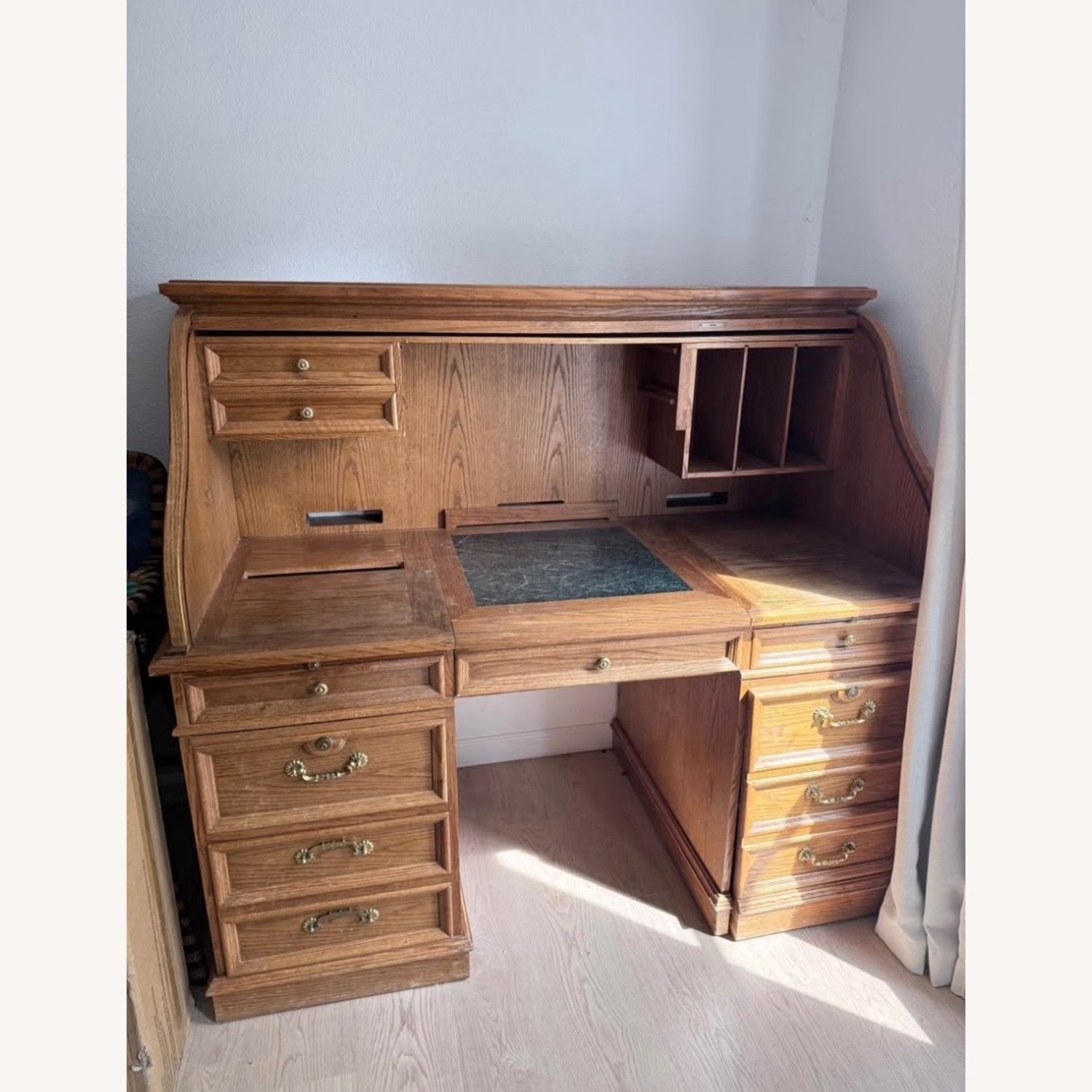 Natural Wood Roll Top Desk - image-3