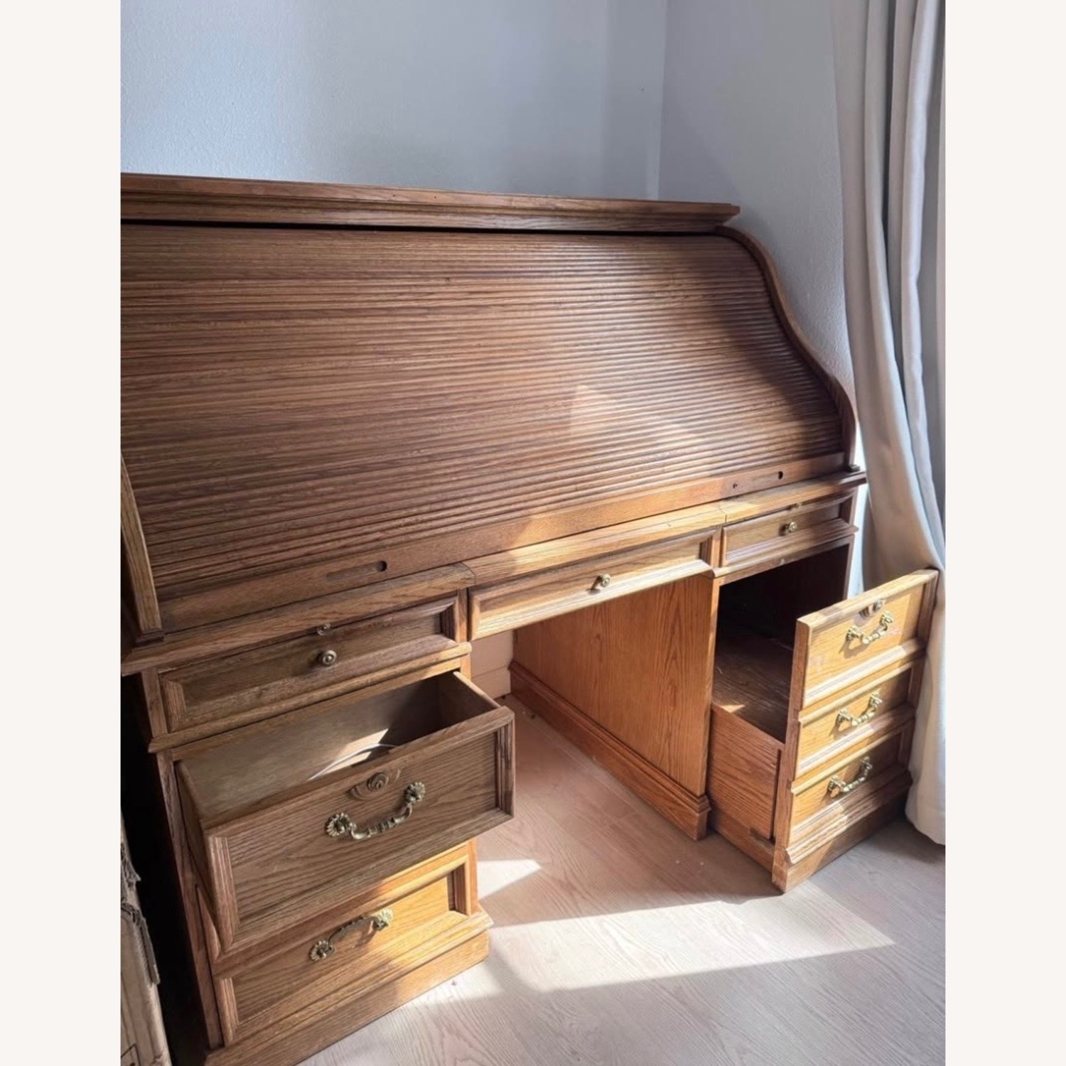 Natural Wood Roll Top Desk - image-5