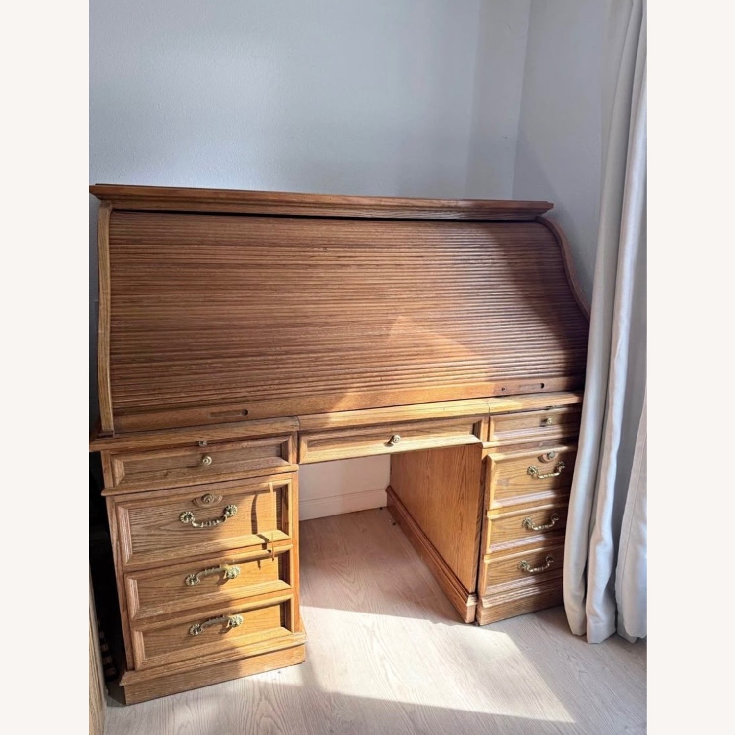 Natural Wood Roll Top Desk - image-1