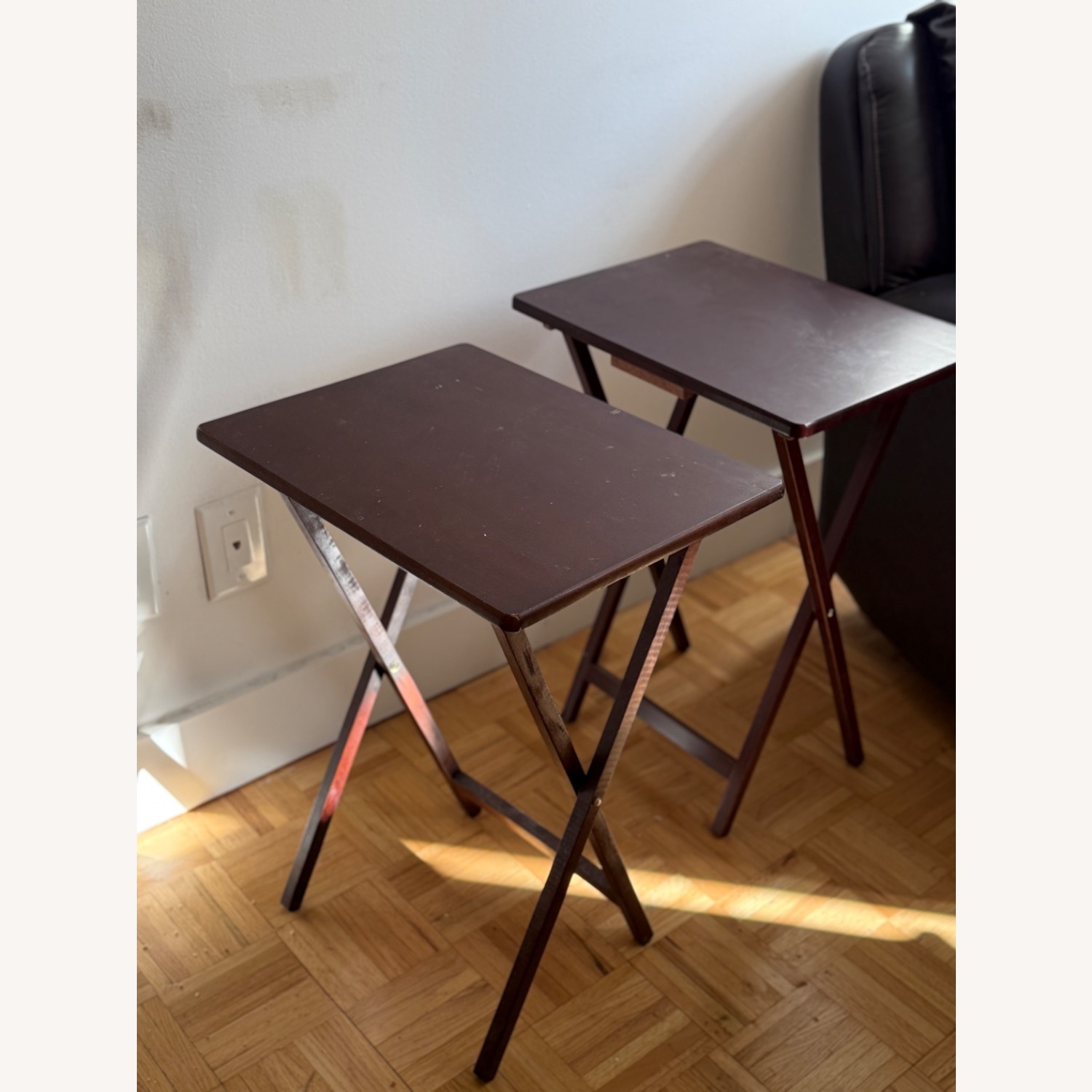Dark Brown Folding Side Tables - image-1