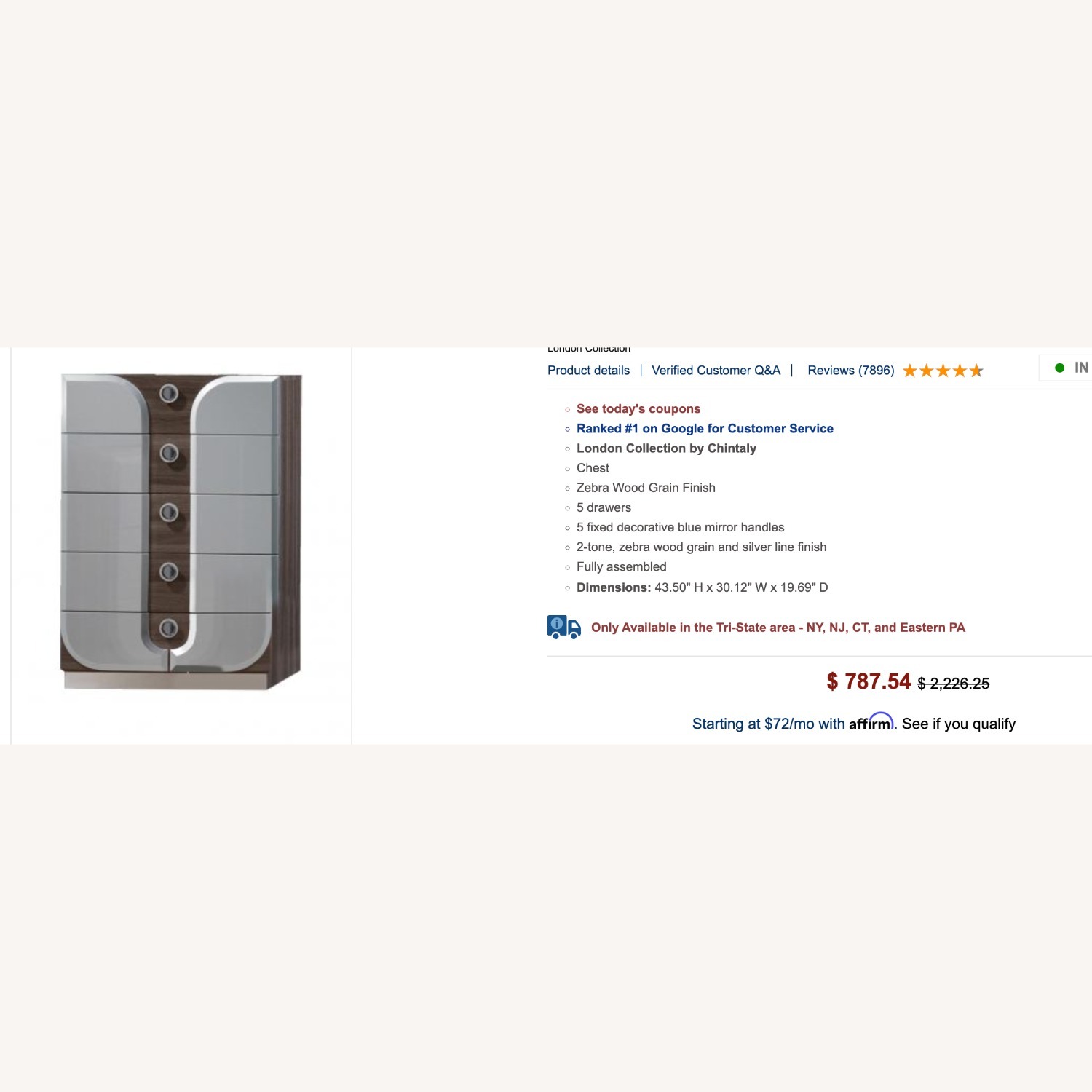 Chintaly London 5 Drawer Chest - image-4