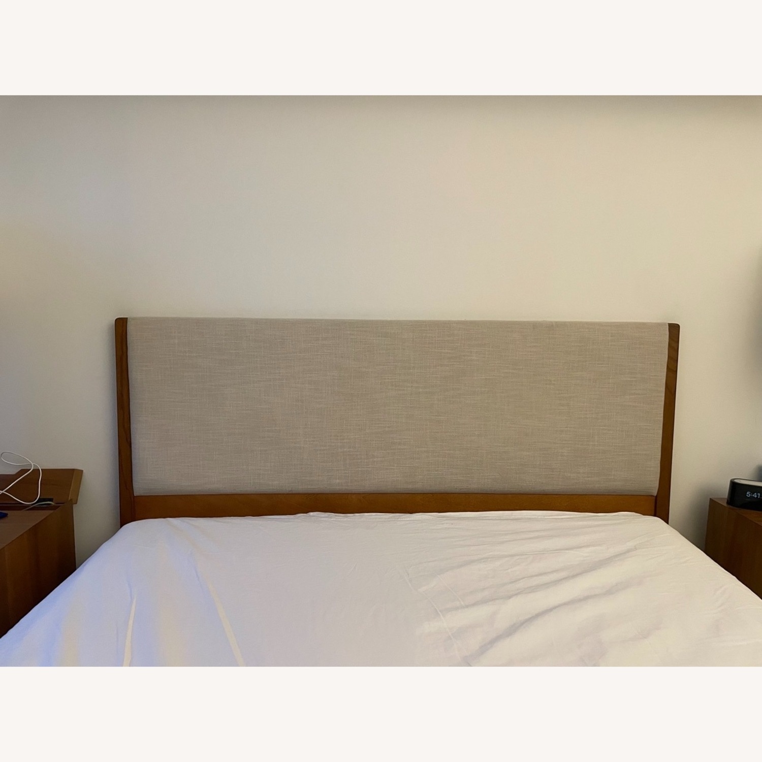 West Elm Queen Modern Bed - Cream Upholstery - image-6