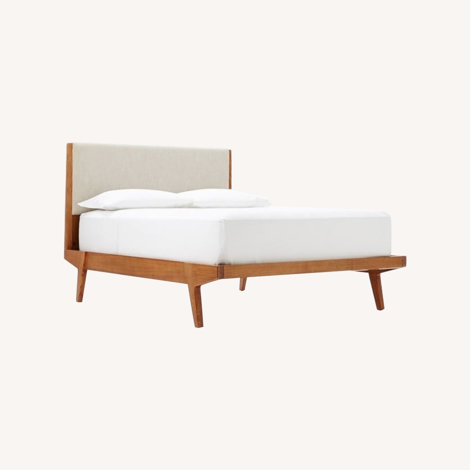 West Elm Queen Modern Bed - Cream Upholstery - image-8