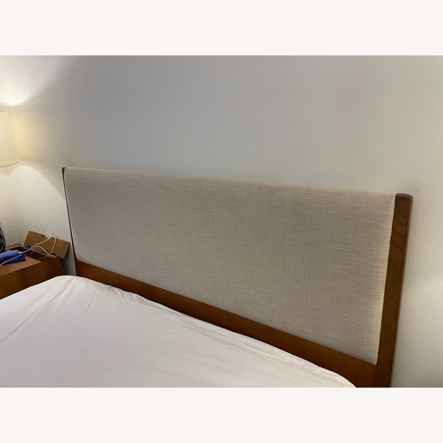 West Elm Queen Modern Bed - Cream Upholstery - image-5