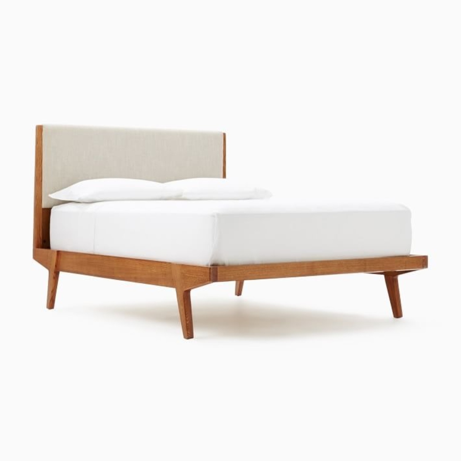 West Elm Queen Modern Bed - Cream Upholstery - image-1