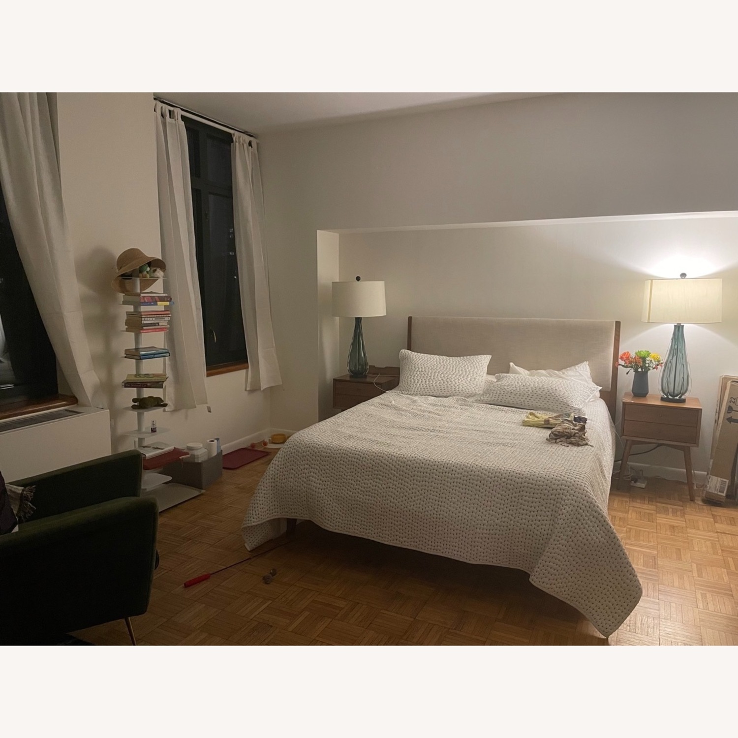 West Elm Queen Modern Bed - Cream Upholstery - image-7