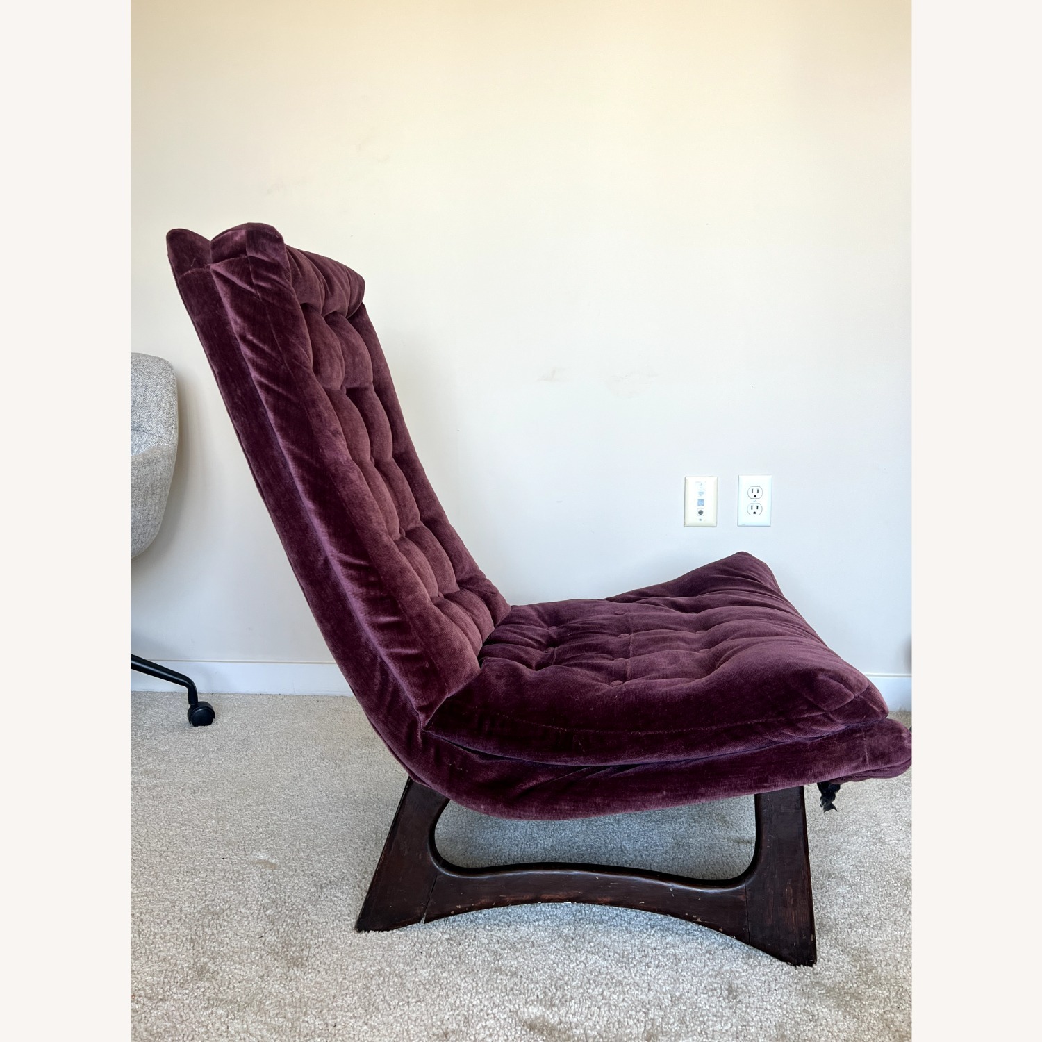 Vintage Purple Velvet Tufted Highback Scoop Chair - image-2