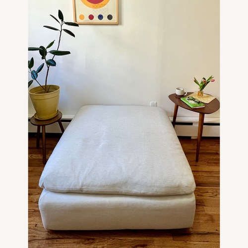 Used Article Leigh Silver Fabric Ottoman for sale on AptDeco