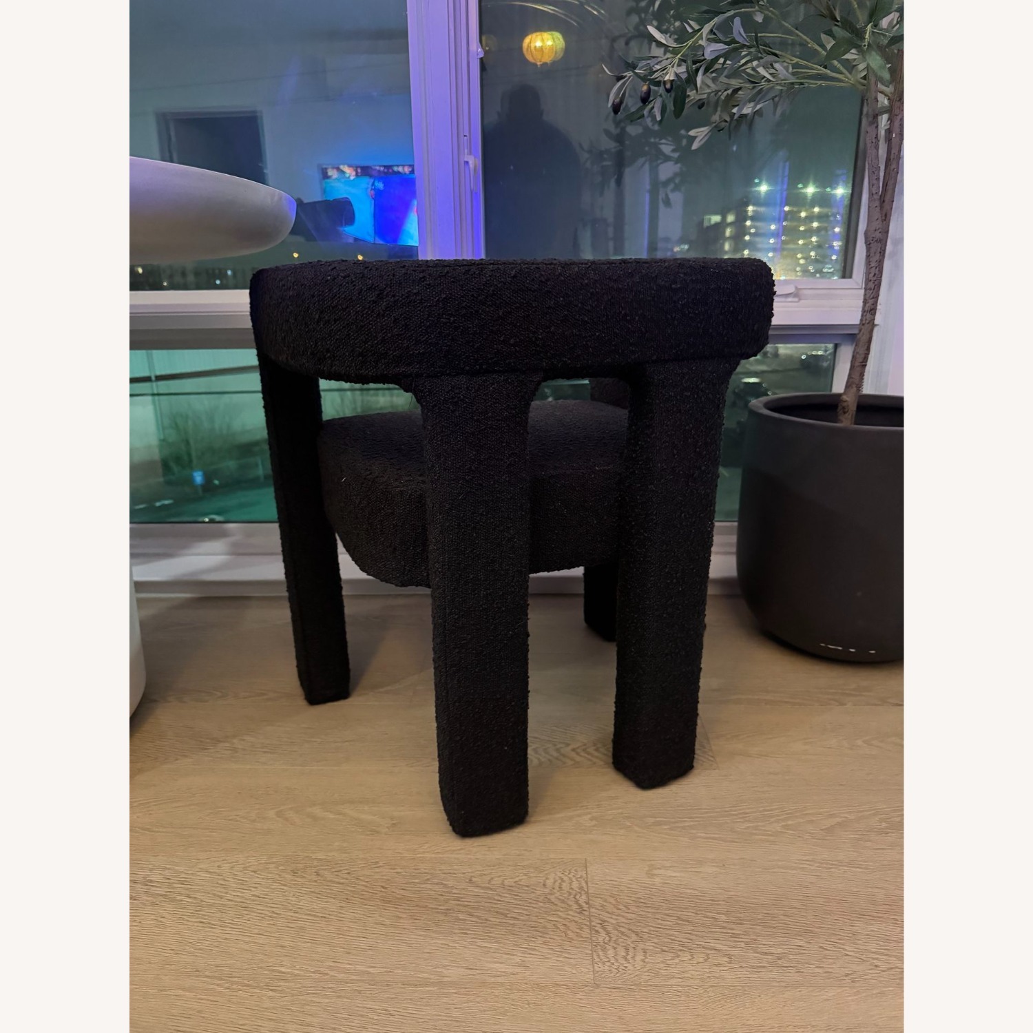 CB2 Stature Black Boucle Dining Armchair - image-1