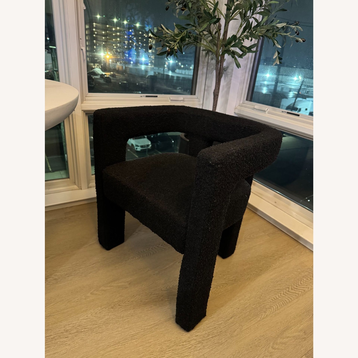 CB2 Stature Black Boucle Dining Armchair - image-3