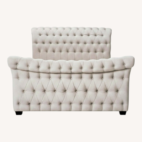 Used Raymour & Flanigan Odetta Natural Fabric Queen Bed for sale on AptDeco