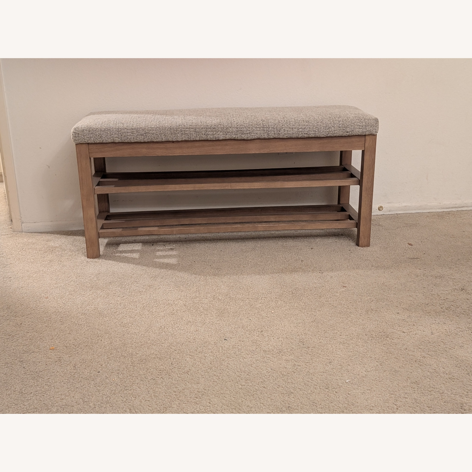 Upholstered Storage Bench W Double-Tier Shoe Rack - image-2