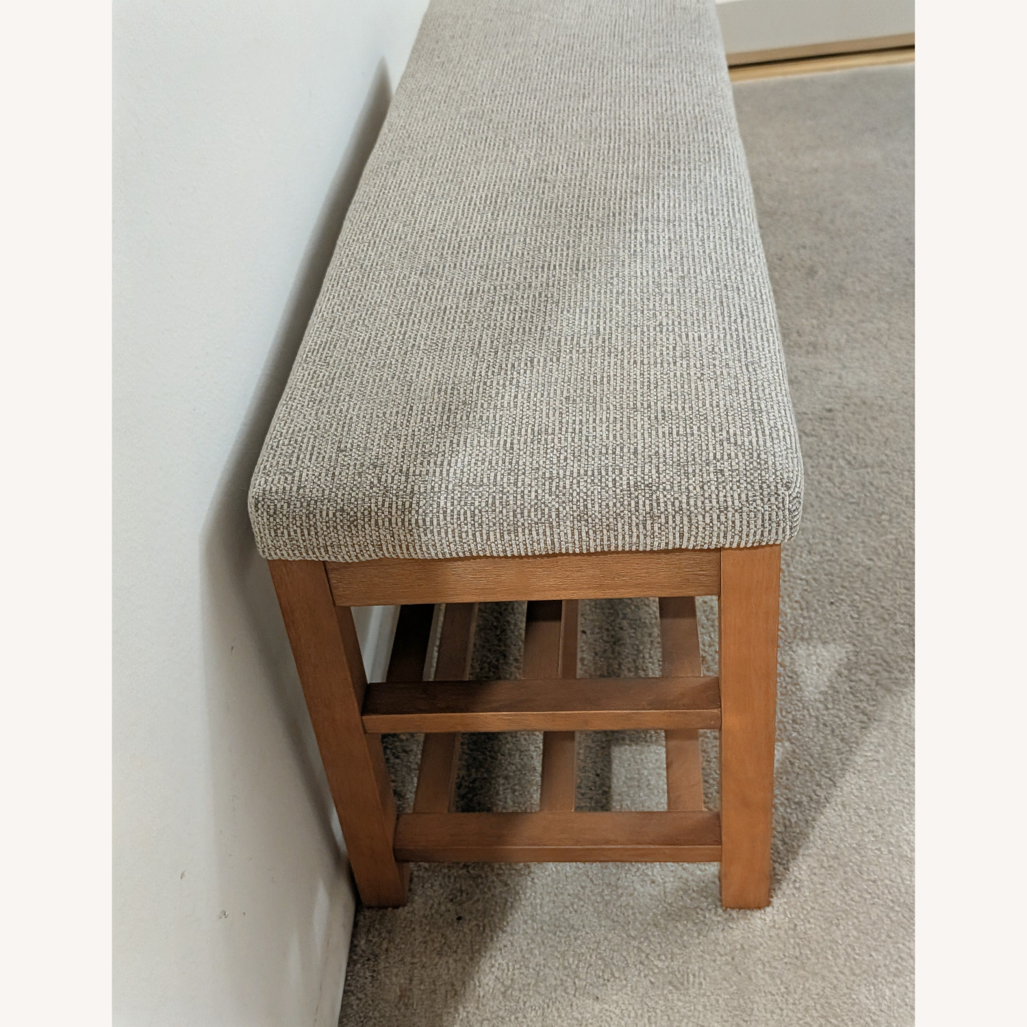 Upholstered Storage Bench W Double-Tier Shoe Rack - image-3