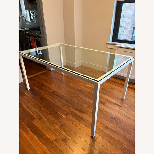 Used Room & Board White Parsons Glass Table for sale on AptDeco
