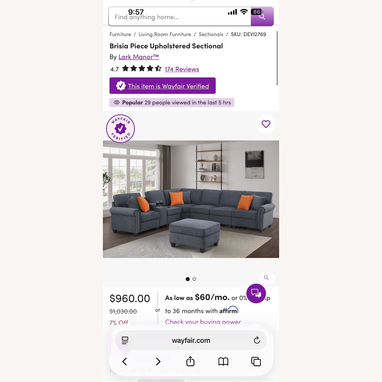 Wayfair Brisia Dark Gray Linen 3+ Piece Sectional - image-7