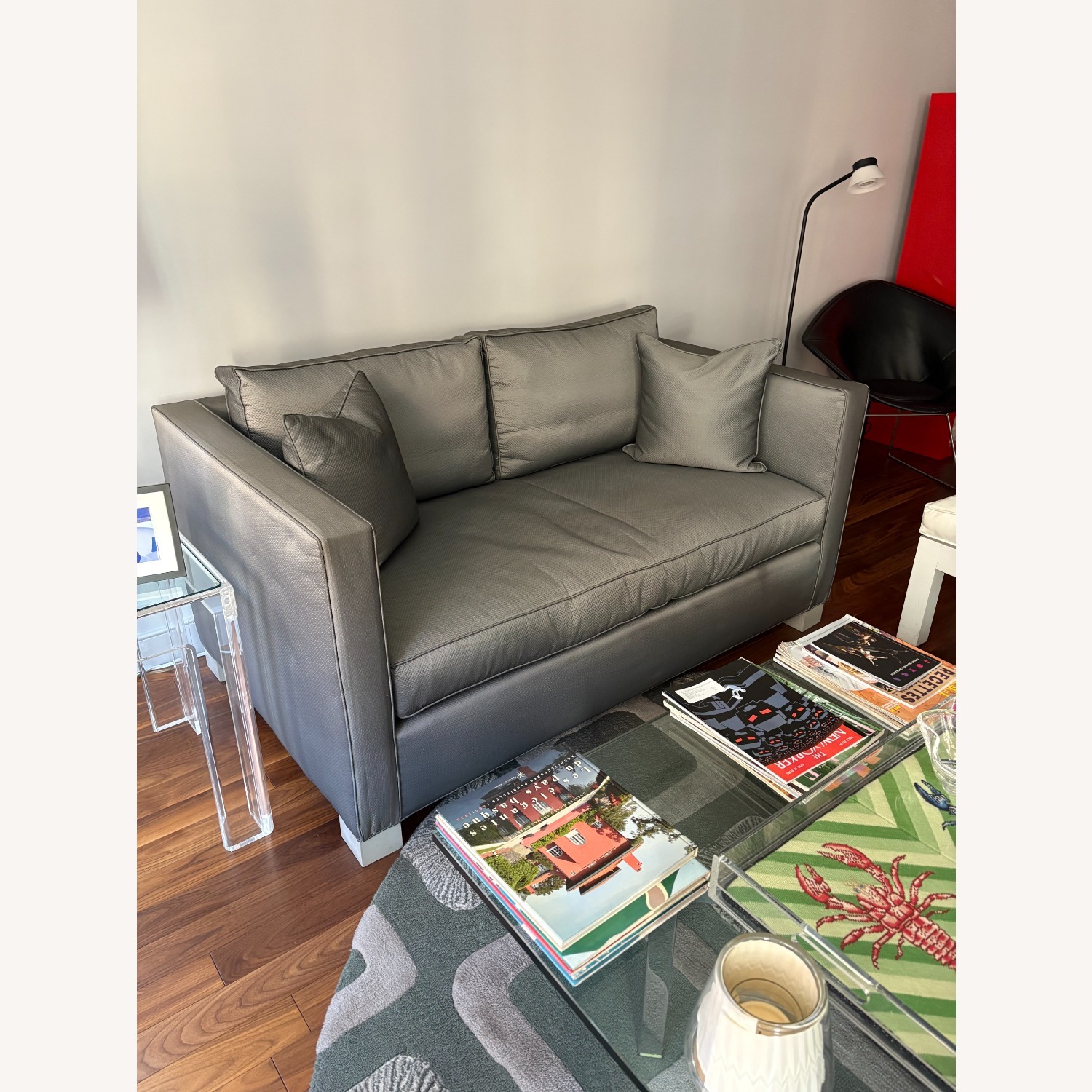 Light Gray Silk 2 Seater Sofa - image-1