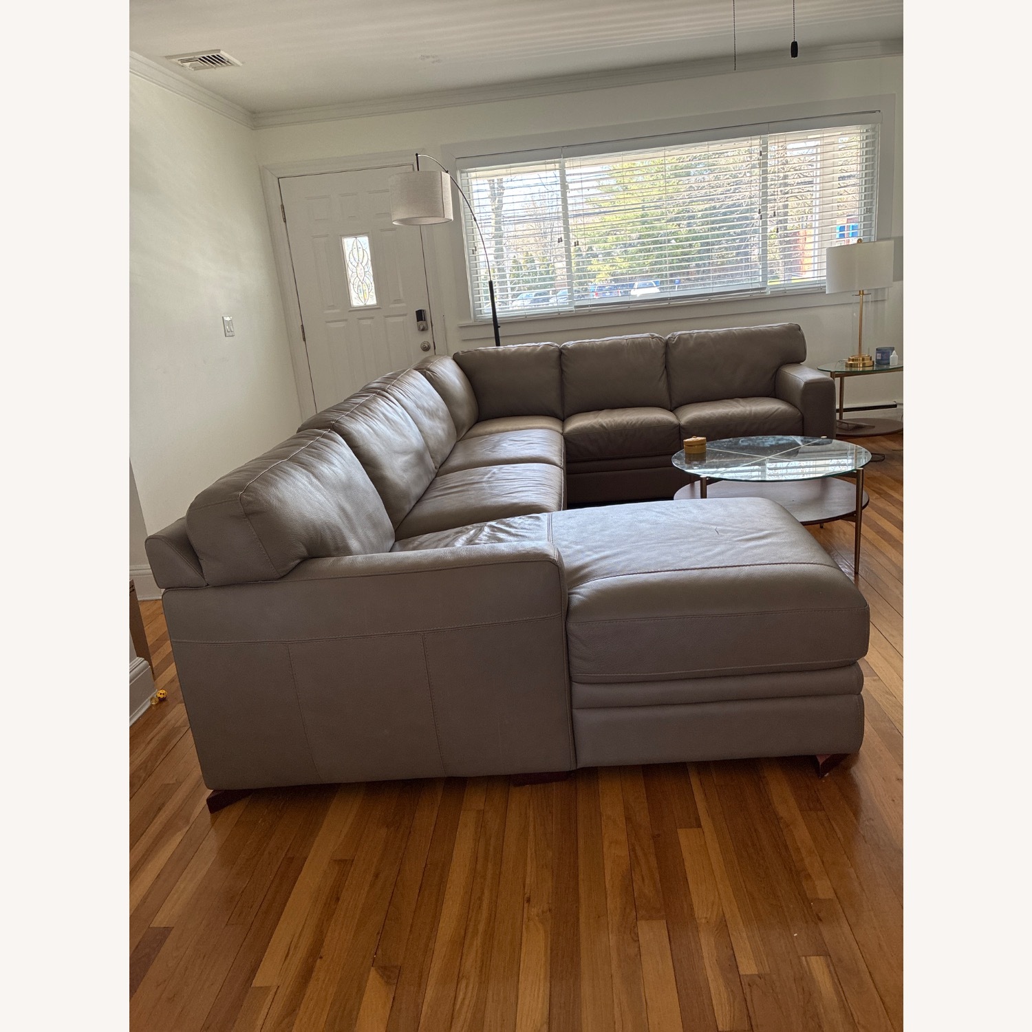 Macy's Light Gray Leather 3+ Piece Sectional - image-2