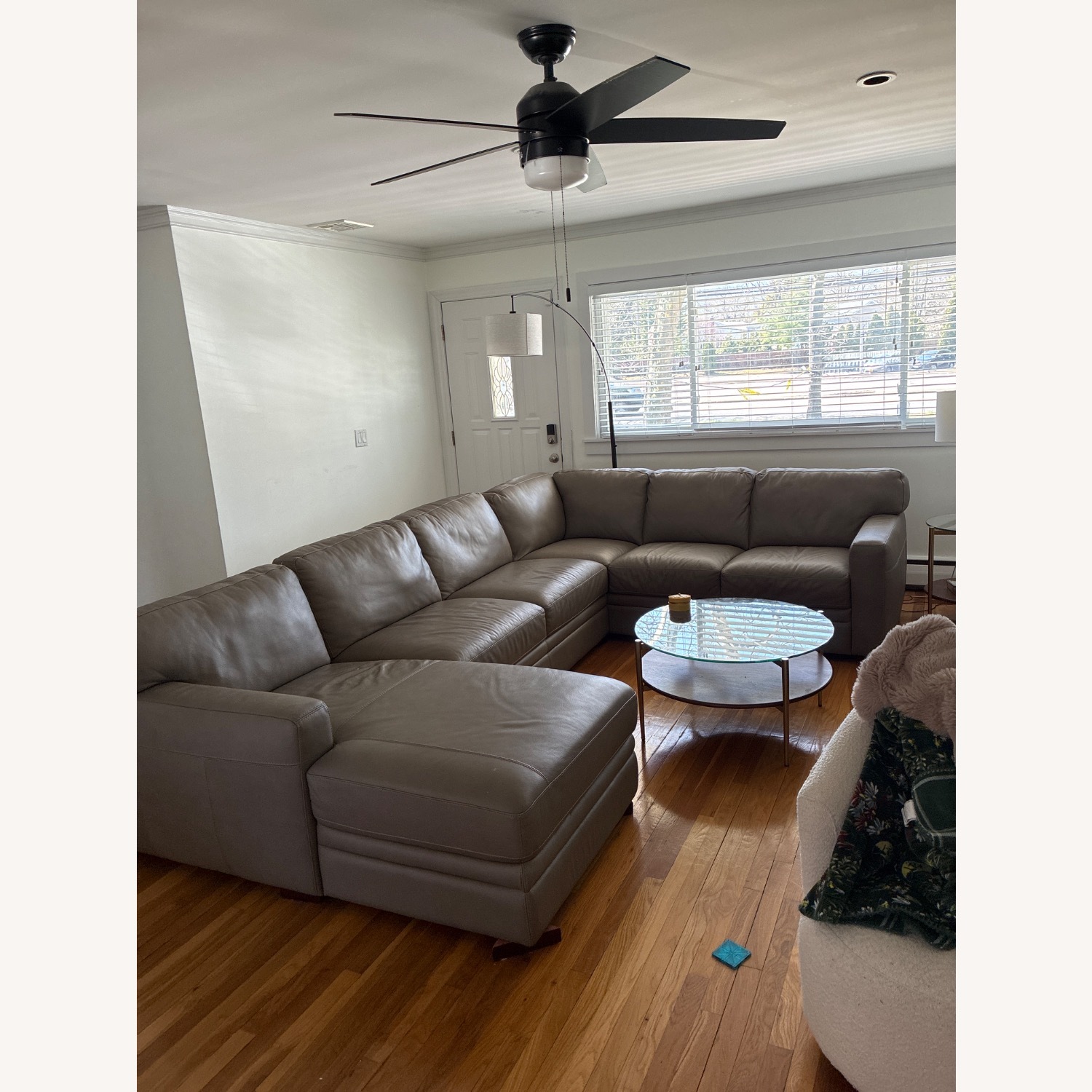 Macy's Light Gray Leather 3+ Piece Sectional - image-3