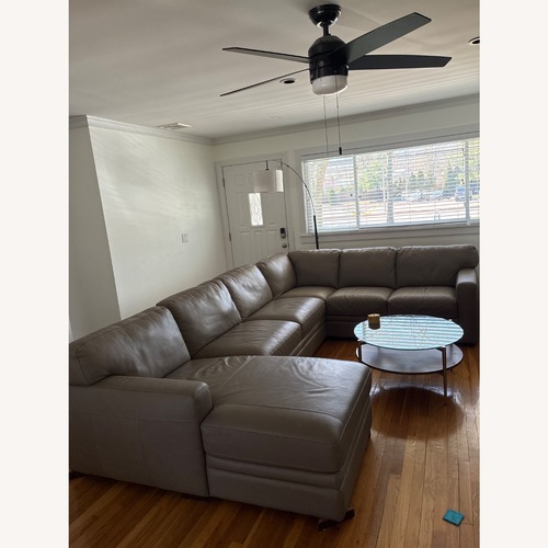 Used Macy's Light Gray Leather 3+ Piece Sectional for sale on AptDeco