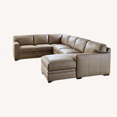 Used Macy's Light Gray Leather 3+ Piece Sectional for sale on AptDeco
